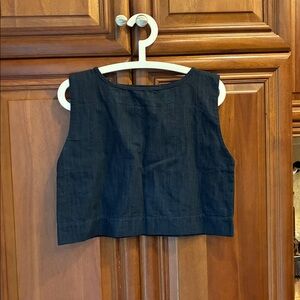 Ilana Kohn Dark Denim Blue Crop Linen Cotton Boxy Tank Top S